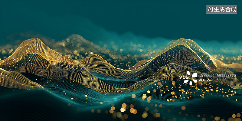 【AI数字艺术】金线山河翠背景粒子图片素材