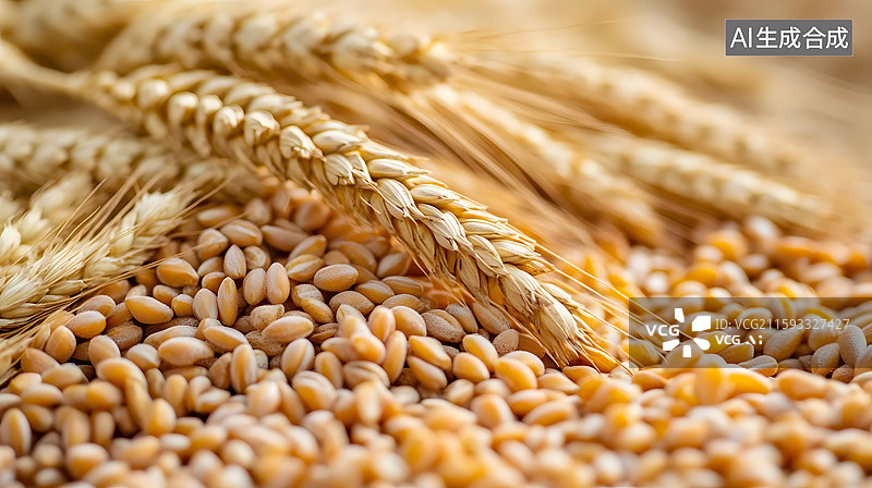 【AI数字艺术】收获的小麦麦粒堆积在一起图片素材