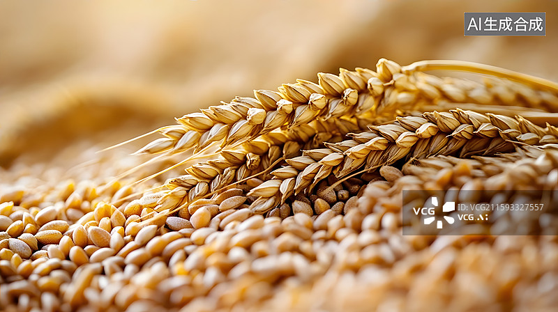 【AI数字艺术】收获的小麦麦粒堆积在一起图片素材