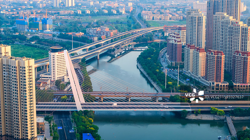 天津市城市风光日景航拍：子牙河上的北营门桥图片素材