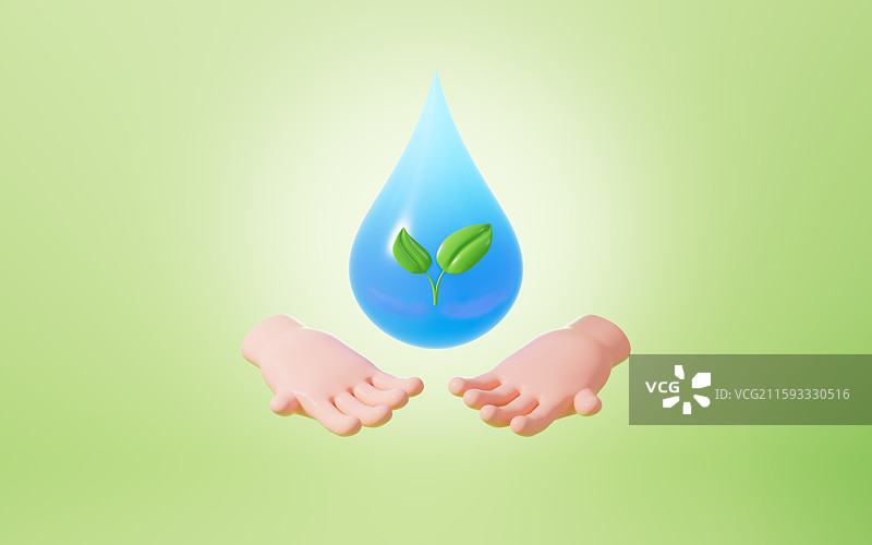 绿植低碳环保节约用水概念3D渲染图片素材