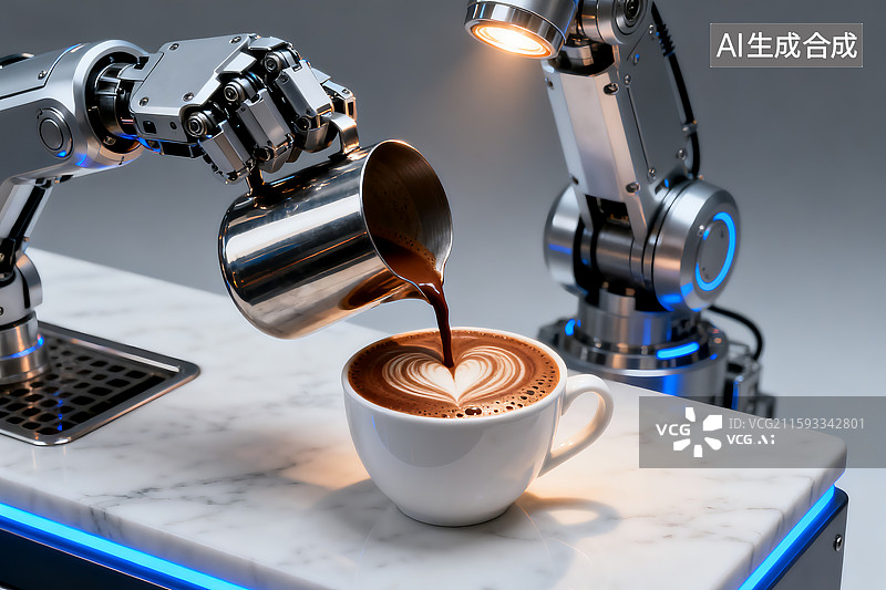 【AI数字艺术】机器人泡咖啡 机器臂 人工智能 未来科幻 自动化图片素材