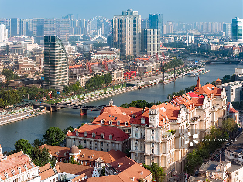 中国天津海河两岸城市风光航拍图图片素材