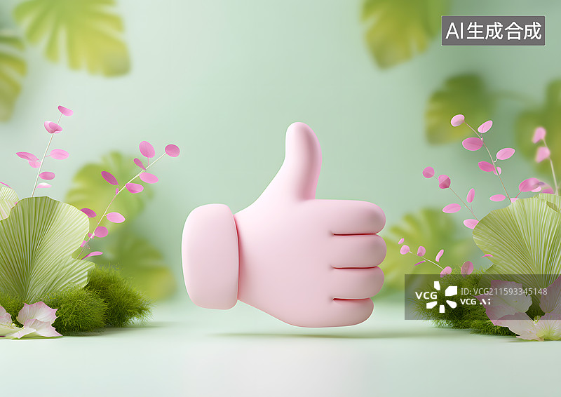 【AI数字艺术】绿色背景上一个大拇指图片素材