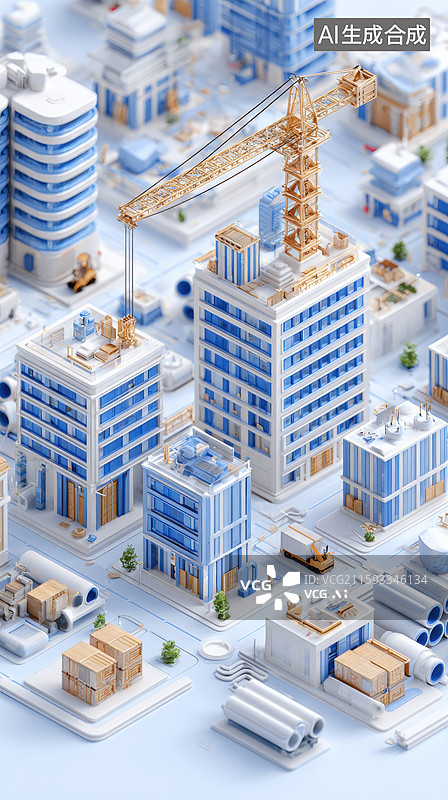 【AI数字艺术】城市建筑工地模型场景图片素材