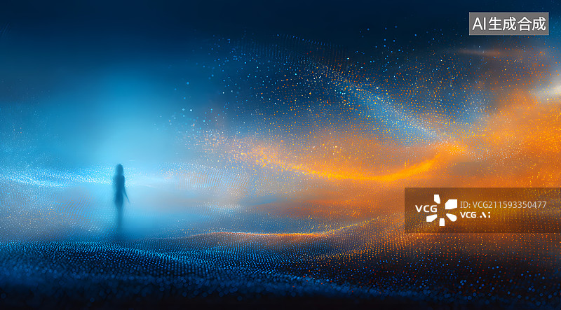 【AI数字艺术】渐变光效背景上站立一个人图片素材