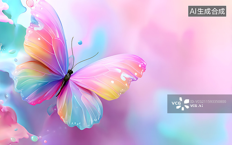 【AI数字艺术】彩色渐变背景上一只彩蝶图片素材