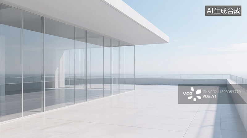 【AI数字艺术】现代玻璃建筑露台景观图片素材