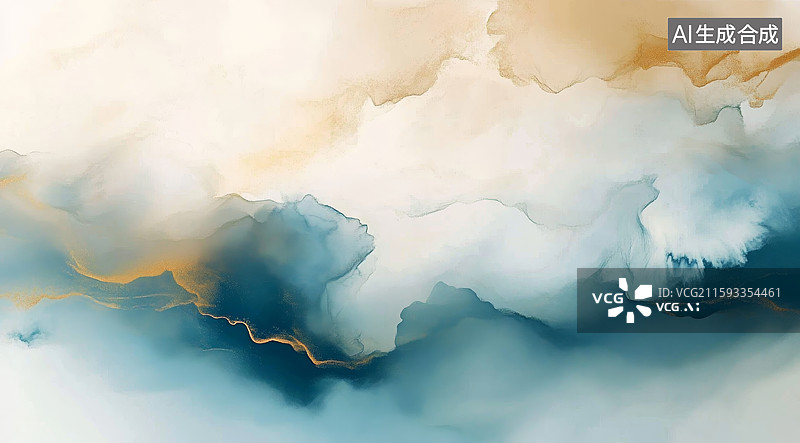 【AI数字艺术】黛蓝青色中国风水墨抽象画背景图片素材