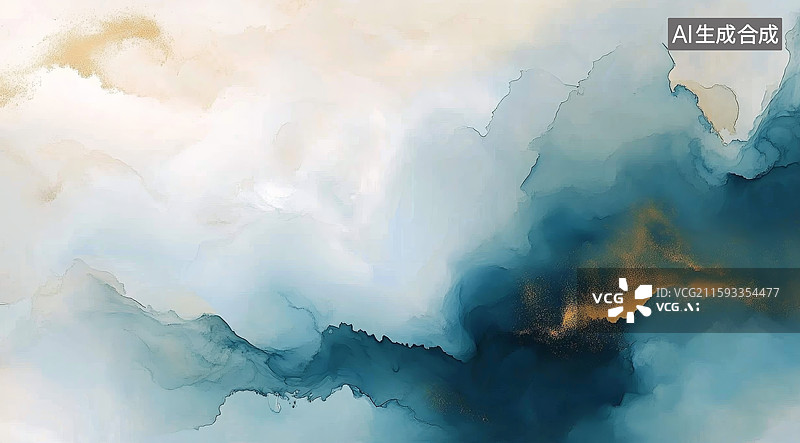 【AI数字艺术】黛蓝青色中国风水墨抽象画背景图片素材
