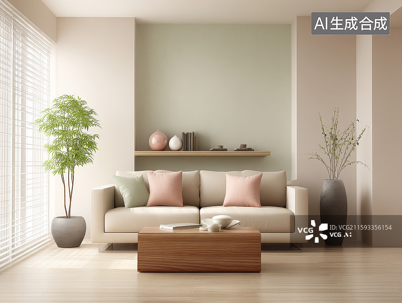 【AI数字艺术】简约客厅布置图片素材