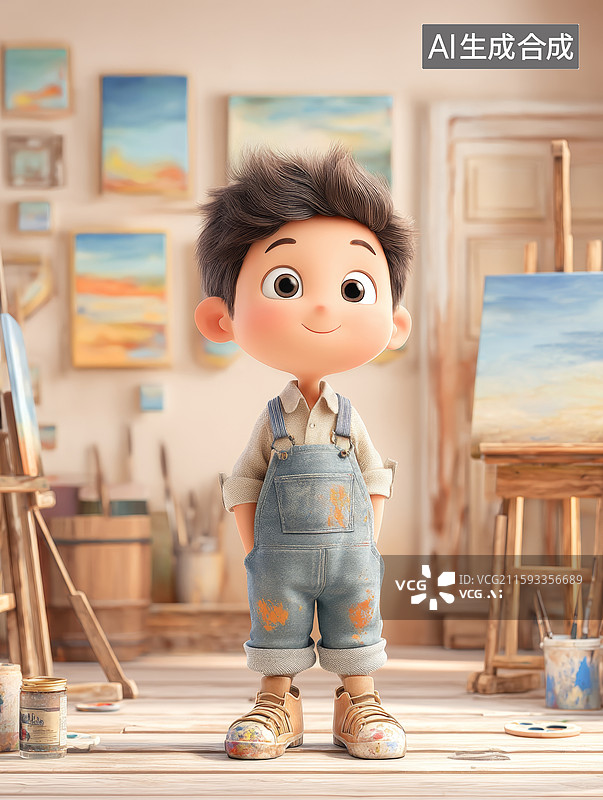 【AI数字艺术】小小画家的快乐时光图片素材