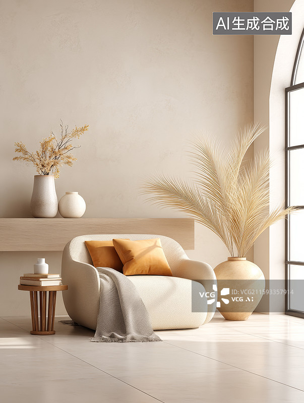 【AI数字艺术】简约客厅角落图片素材