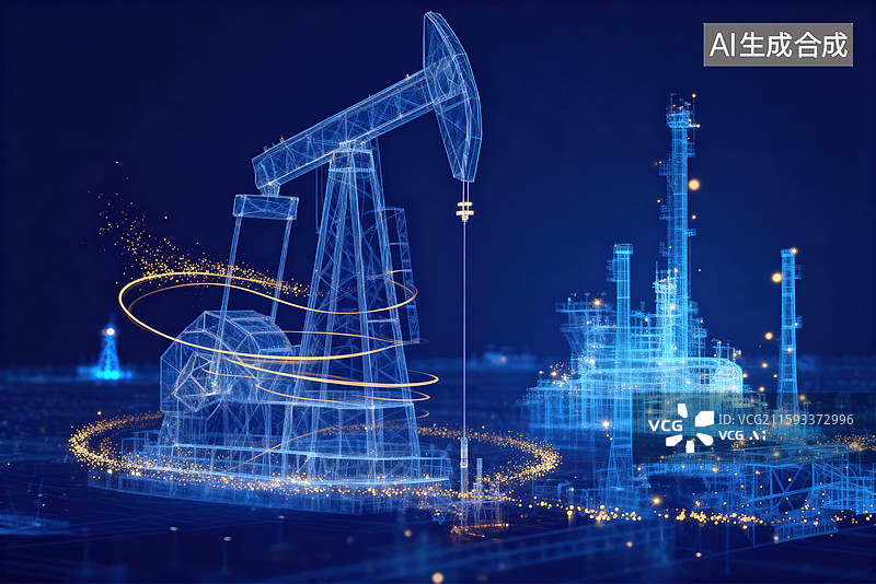 【AI数字艺术】粒子科技风磕头机油气开采插画图片素材