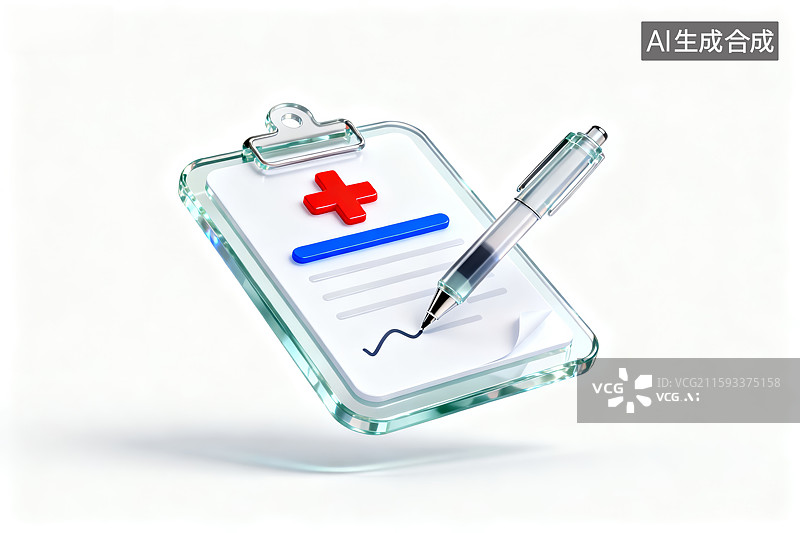 【AI数字艺术】医疗记录相关的玻璃剪贴板图片素材