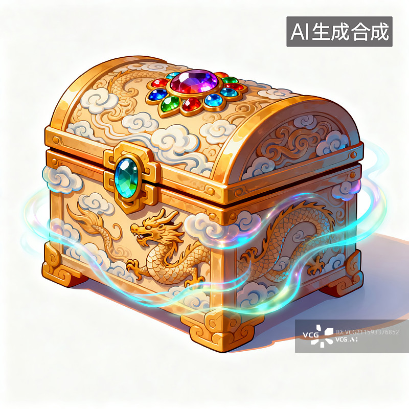 【AI数字艺术】带有龙纹的华丽宝箱图片素材