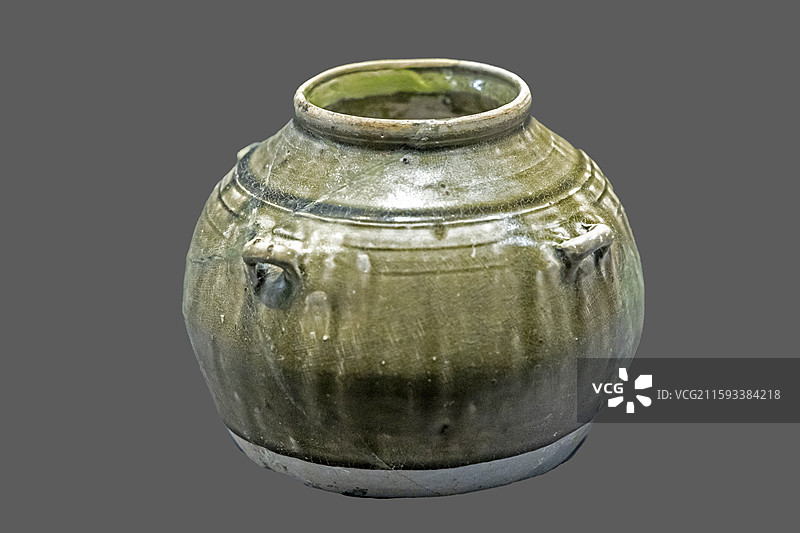 湖北省荆州博物馆“荆州出土瓷器展”：青瓷四系罐（荆州区张家山出土，东汉，荆州博物馆）图片素材
