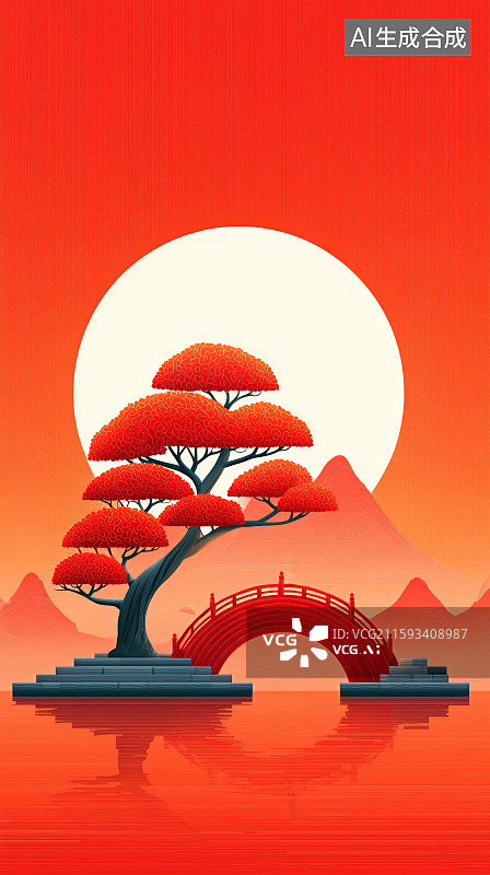 【AI数字艺术】红树拱桥映水中风景图片素材