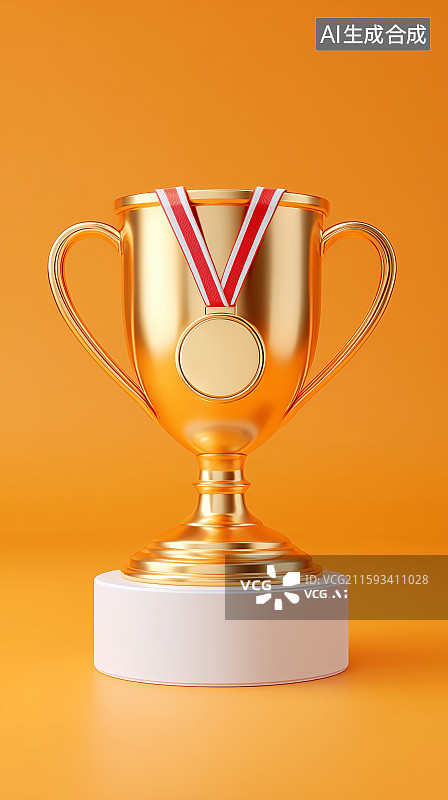 【AI数字艺术】金色奖杯置于黄色背景之上图片素材