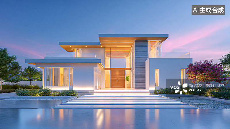 【AI数字艺术】现代住宅设计插画图片素材