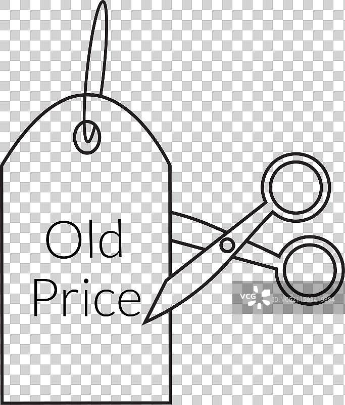 剪刀正在剪掉旧的价格标签以表示折扣图片素材