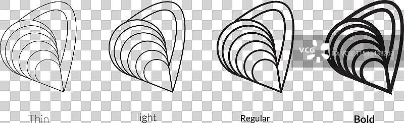 贻贝图标，细体、常规体和粗体风格图片素材
