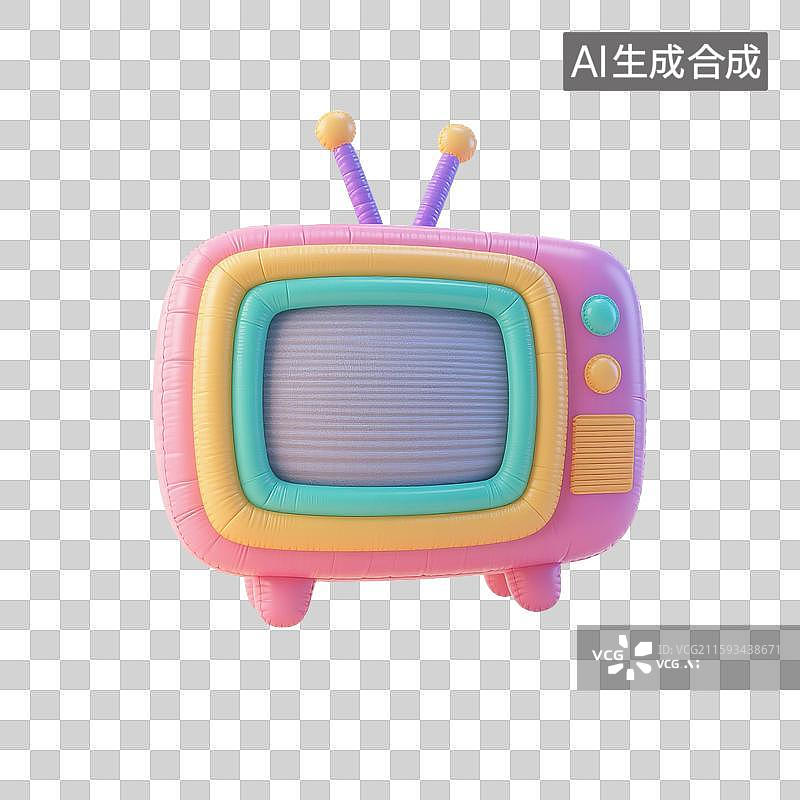 【AI数字艺术】3D渲染，充气膨胀风格，电视剧，电视，视频，播放器，传媒，媒体直播，图形图标，免抠元素图片素材