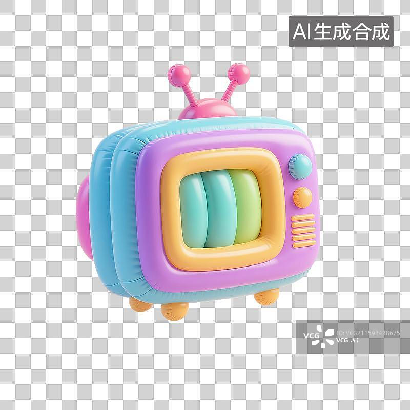 【AI数字艺术】3D渲染，充气膨胀风格，电视剧，电视，视频，播放器，传媒，媒体直播，图形图标，免抠元素图片素材