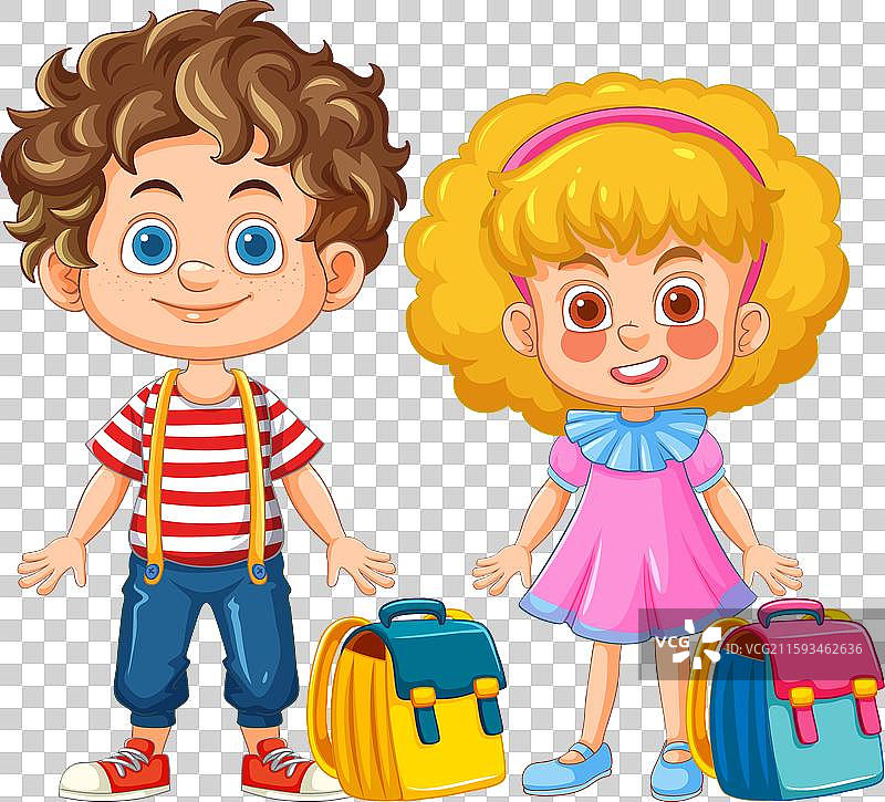 两个背着书包准备上学的孩子图片素材