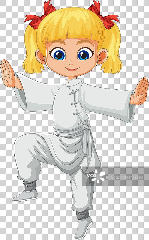 blonde girl in white martial arts uniform图片素材