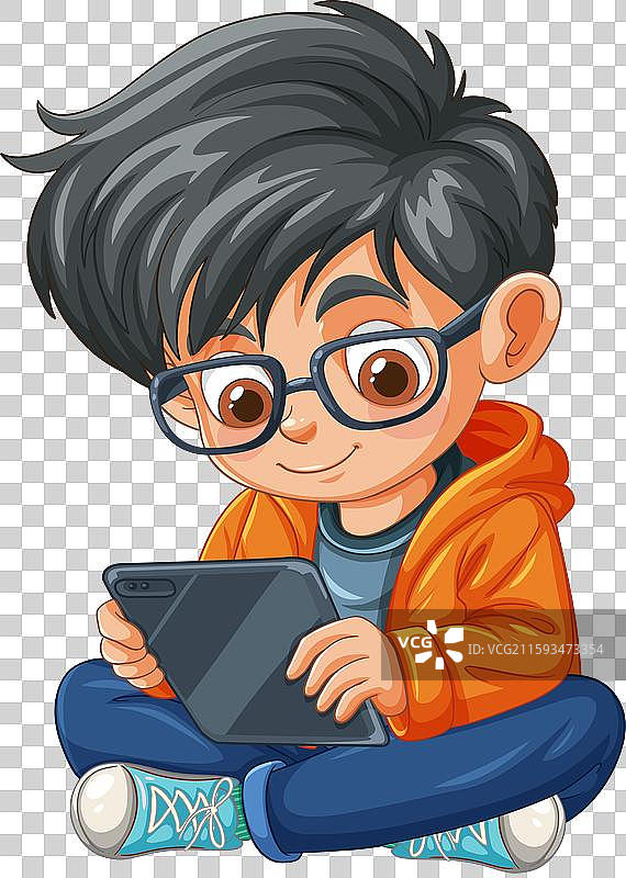 一个孩子正在使用平板电脑图片素材