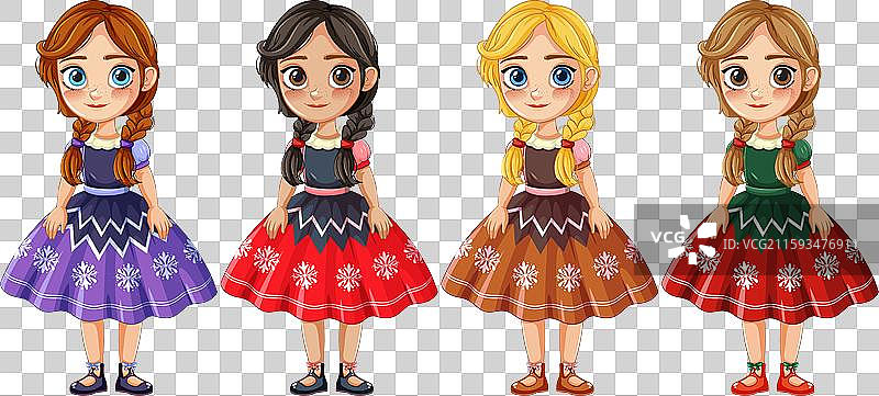 四个穿着色彩斑斓传统服饰的女孩图片素材