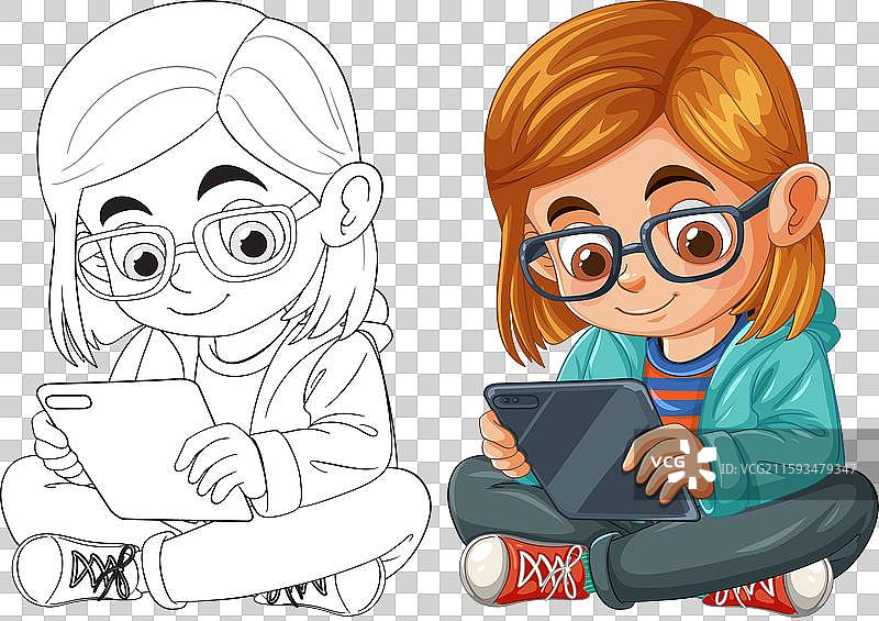 戴眼镜的孩子在使用平板电脑图片素材