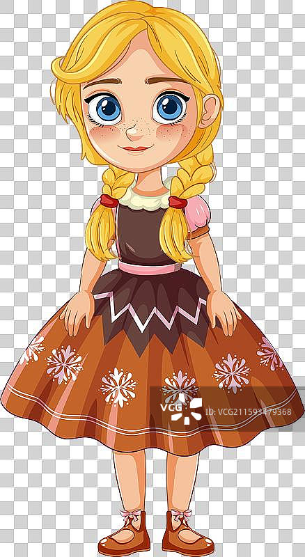 扎着辫子的年轻女孩穿着五彩缤纷的裙子图片素材