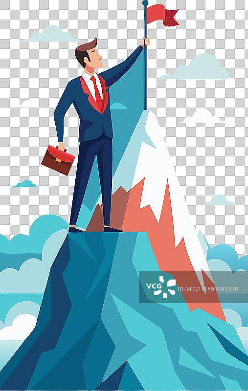 山顶上的商人举着旗帜图片素材