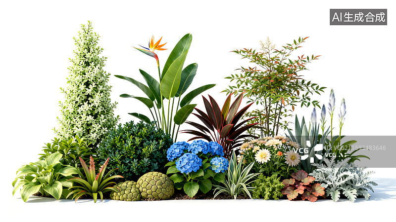 【AI数字艺术】园林造景植物群设计元素图片素材