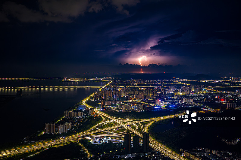 珠海金湾立交闪电交加图片素材
