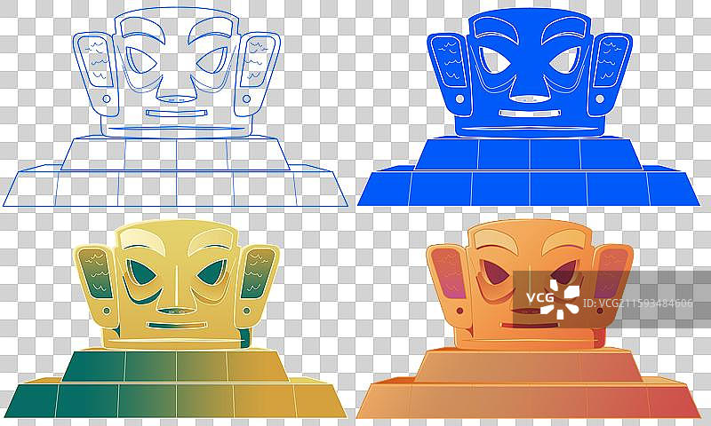 金沙遗址博物馆三星堆成都城市风光国潮风扁平风图片素材