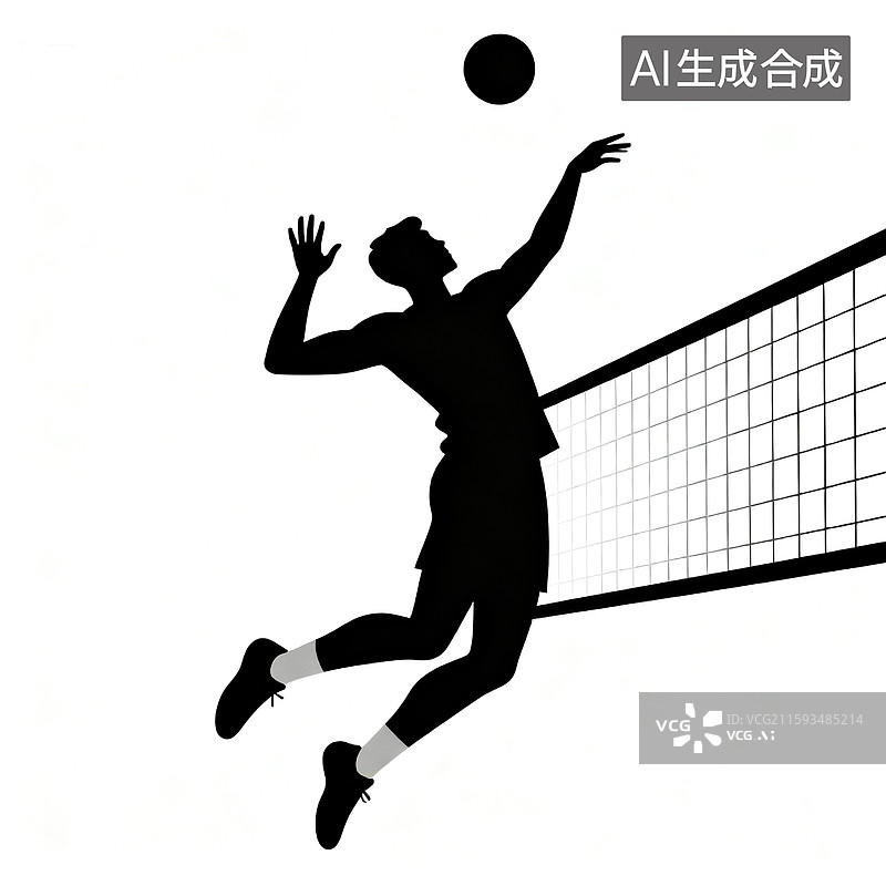 【AI数字艺术】体育项目，体育赛事，排球运动员跳起扣球剪影图片素材