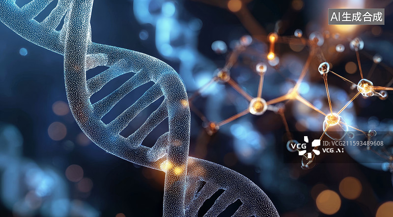 【AI数字艺术】科幻风格DNA双螺旋分子结构图图片素材
