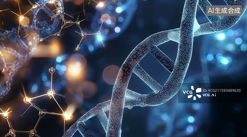 【AI数字艺术】科幻风格DNA双螺旋分子结构图图片素材