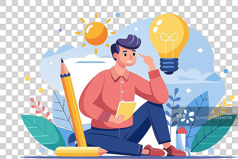 思考中的创意男士手持铅笔图片素材