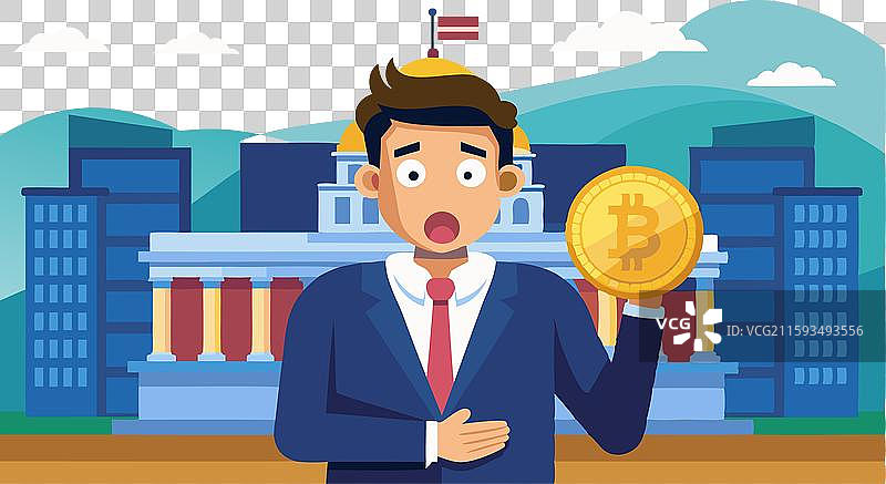 商人手持比特币在政府面前图片素材