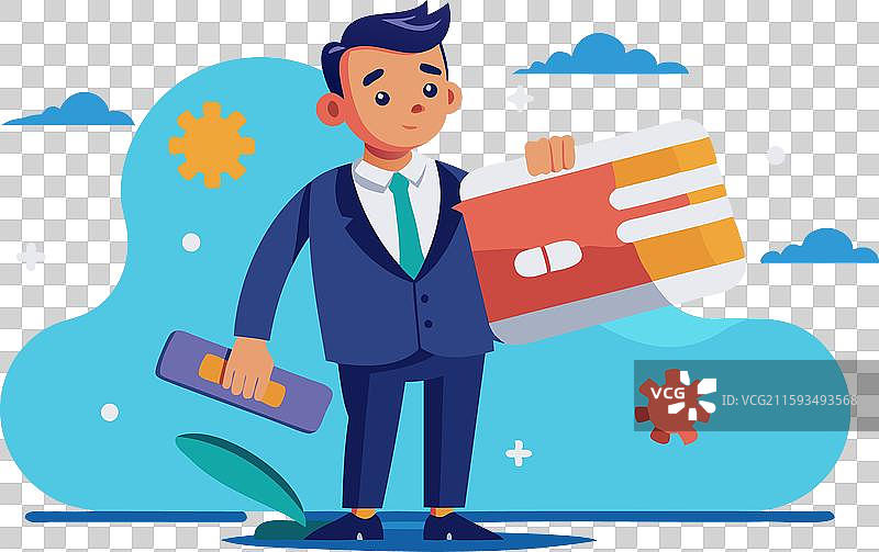 拿着信用卡和绷带的商人图片素材