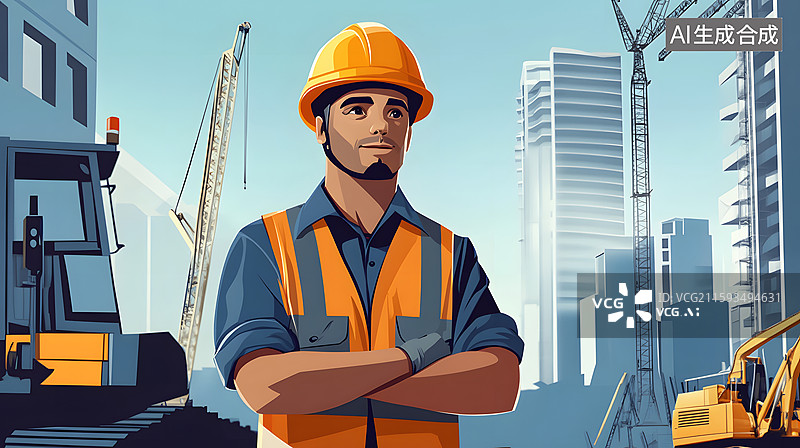 【AI数字艺术】工人在工地作业场景图片素材