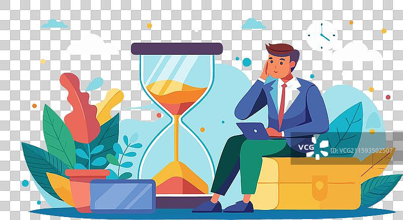 商人思考解决方案与沙漏图片素材