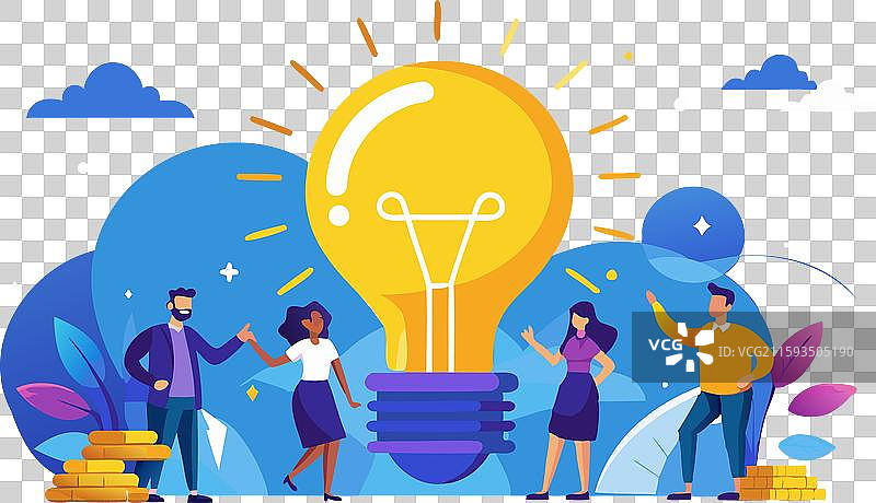 商业团队在头脑风暴中产生灵感的灯泡图片素材