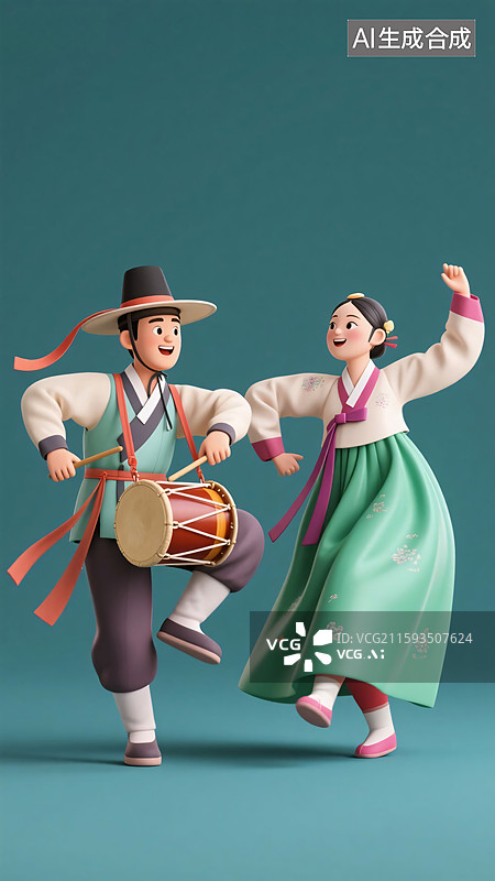 【AI数字艺术】朝鲜族男女击鼓跳舞图片素材