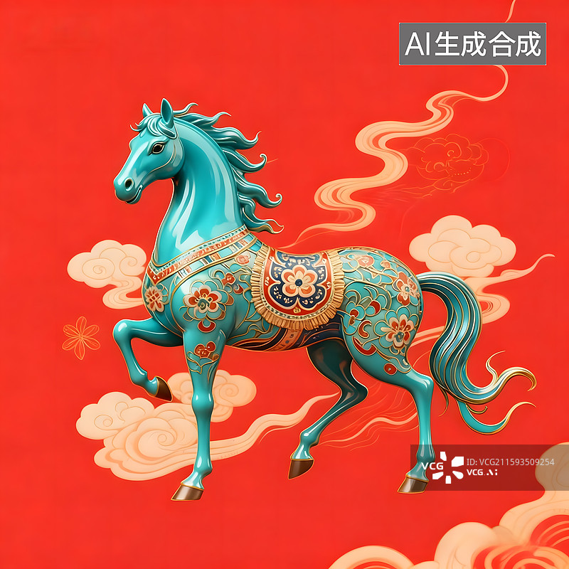 【AI数字艺术】马到成功3D国潮风马年背景插画图片素材