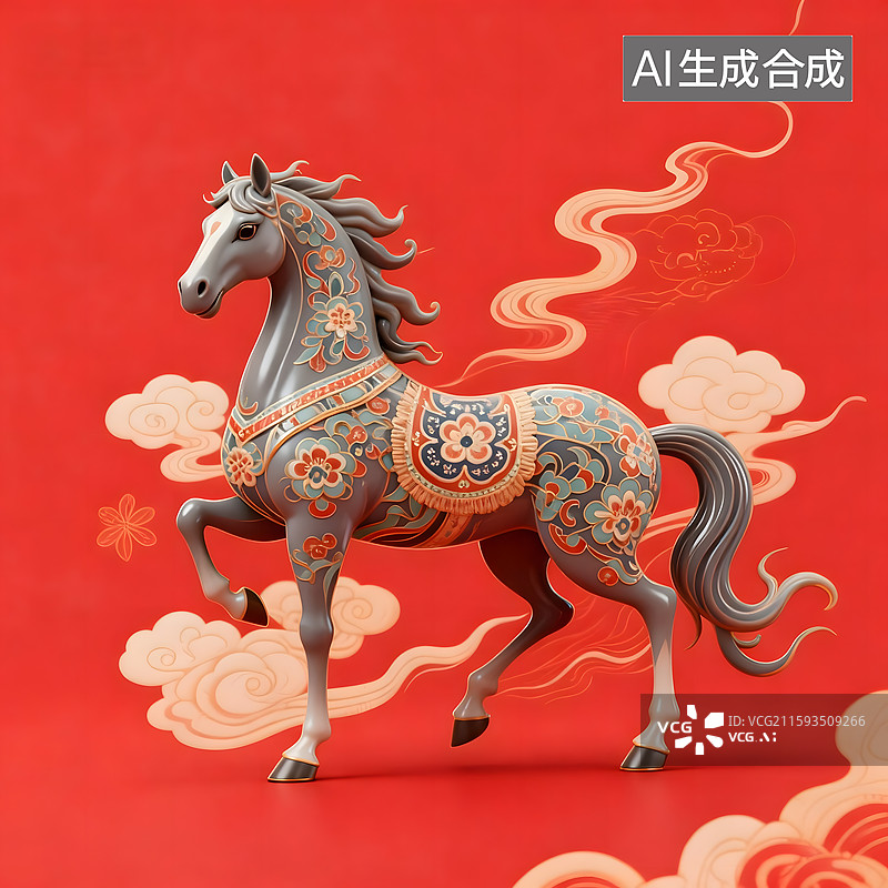 【AI数字艺术】马到成功3D国潮风马年背景插画图片素材
